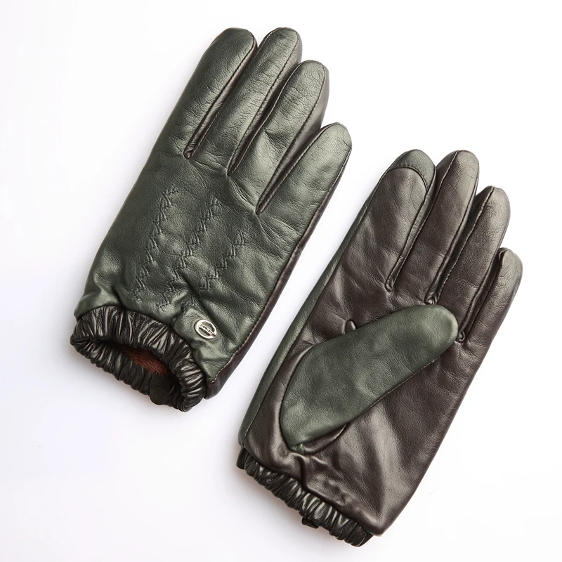 Genuine Leather Gloves Male Imported Lambskin Short Style Locomotive Plus Velvet Thicken Warm Touchscreen Man's Mittens EL116NC1