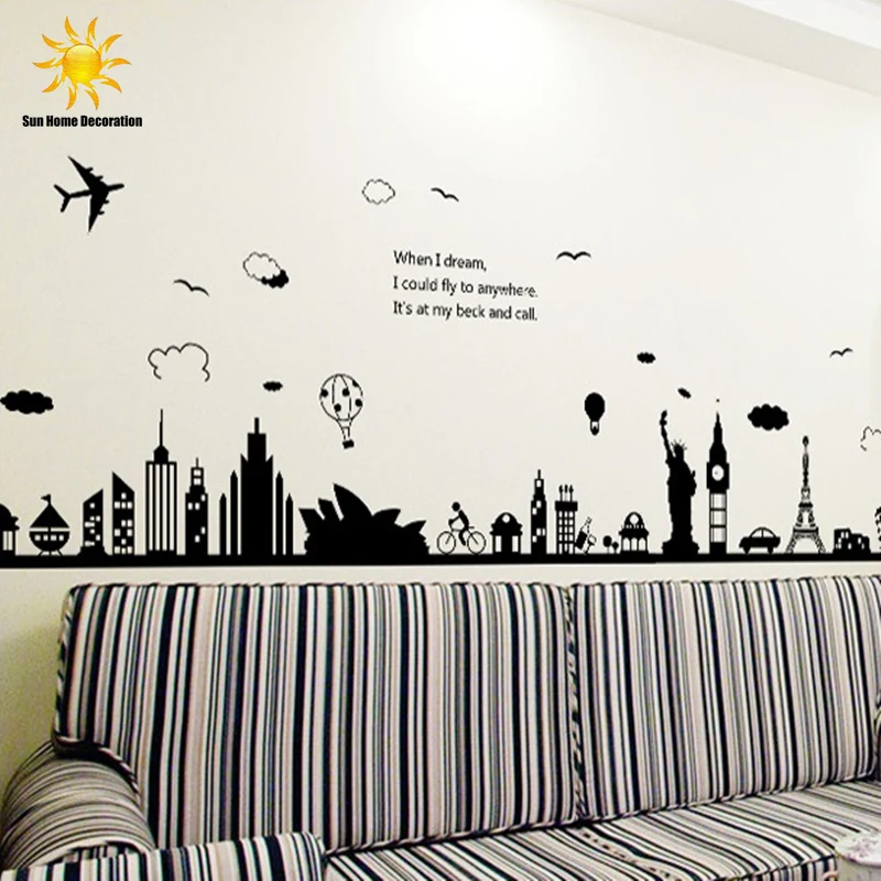 

New Modern Removable Wall Stickers Large Black Eiffel Tower Sydney Greek City For Living Room Bedroom Home Decoration