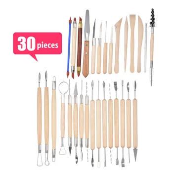 

30pcs Clay Sculpting Pottery Carving Tools Set Colors Sharpers & Modeling Tools & Wooden Sculpture Scraper