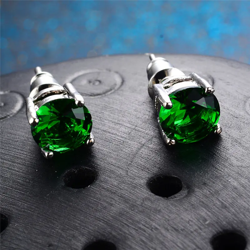 

Luxury Women Green Round Earrings Simple 925 Sterling Silver Filled Wedding Jewelry Minimalist Crystal Zircon Earrings