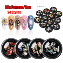 1 упаковка, Рождественский 3d дизайн, Стразы для ногтей, хрустальные металлические шпильки, Ювелирное кольцо для ногтей, корона, бант, маникюр, сделай сам, украшение для ногтей