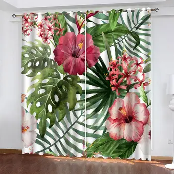 

Curtain 2019 new hot sale soft comfortable Nordic plant series printing living room blackout curtain decoration #4M21