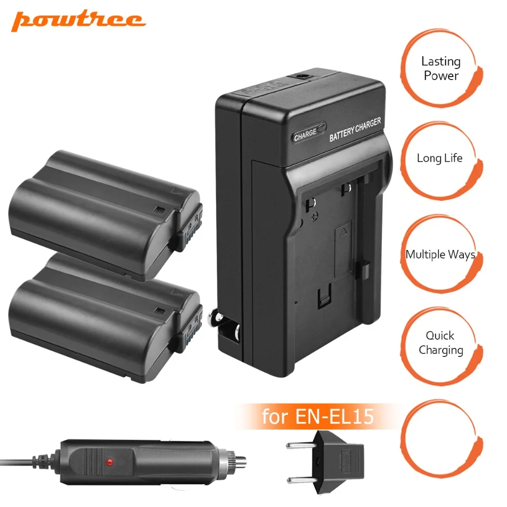 

2x EN-EL15 ENEL15 EN EL15 Camera Battery+Charger+Car Charger For Nikon DSLR D600 D610 D800 D800E D810 D7000 D7100 D7200 V1 L10