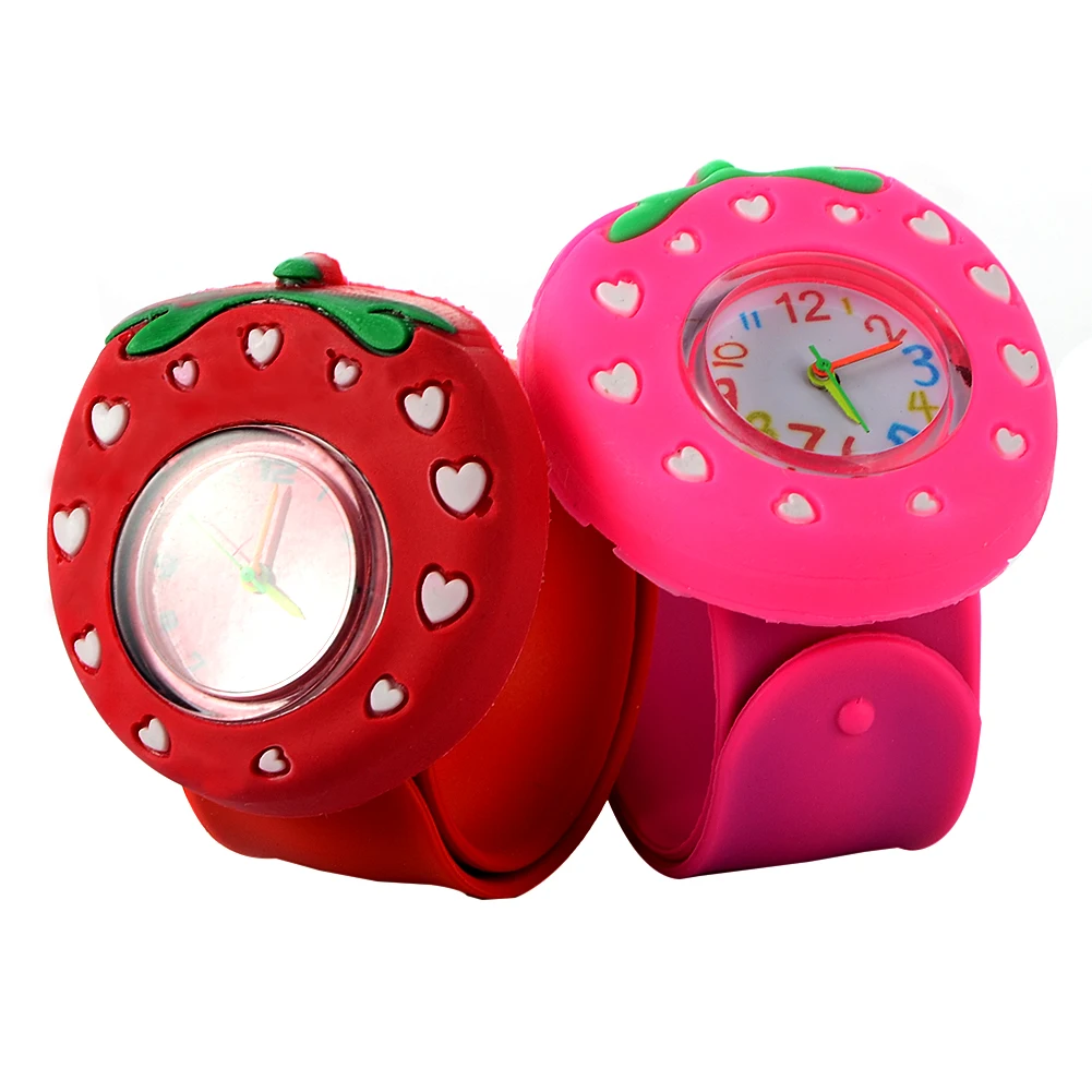 Children s Slap Watch 3D Cartoon Strawberry Quartz Wristwatch Fashion Lovely Silicone Band Kids Watch Cute 2