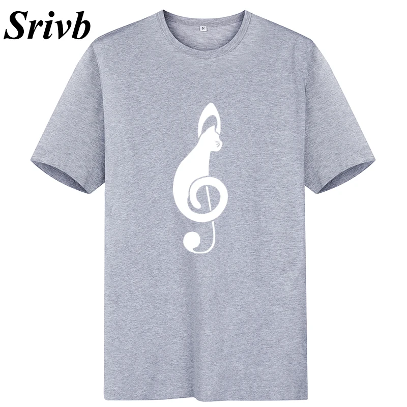 Srivb Кот музыка забавная кавайная футболка Женская Harajuku черный белый хлопок короткий рукав женская летняя футболка с графическим принтом женская футболка - Цвет: Gray