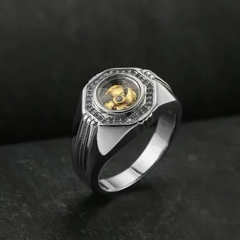 

Meiliyishi Men Ring Band Copper Men Rings Rotatable Windmill Zircon Micro Paved Lucky Windmill Finger Ring Jewelry Dropshipping