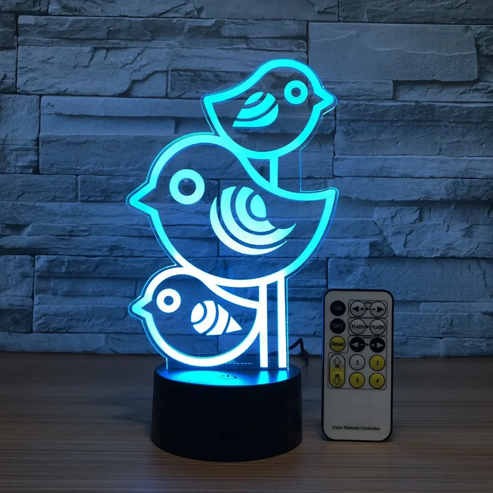 Cute Bird Night Light 3D lamp 7 Colors Changing Nightlight with Smart