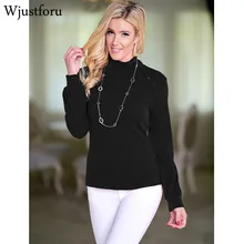 Wjustforu осень водолазка Bodycon Повседневные топы для женщин однотонная Элегантная футболка Топы зимние пуговицы топы с длинными рукавами