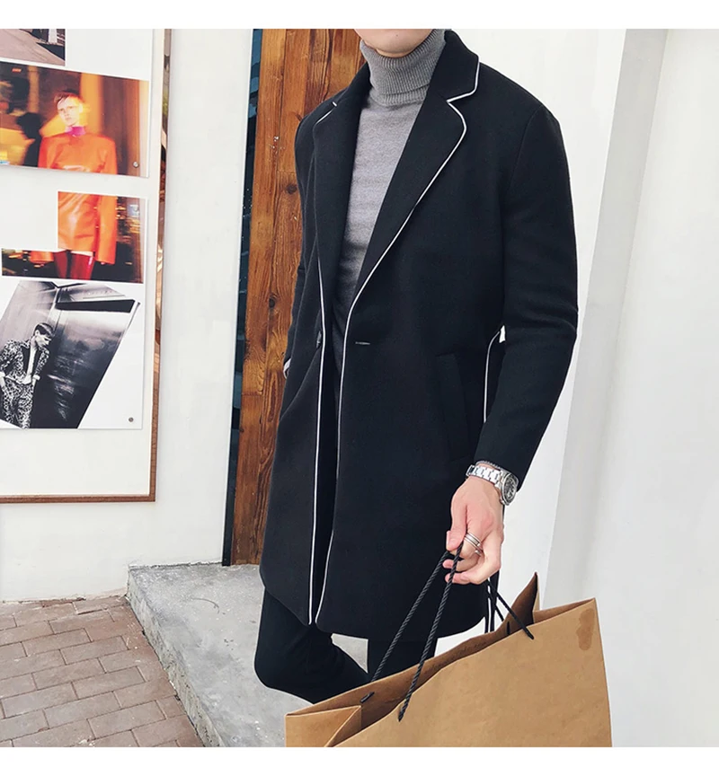 Шерстяное пальто мужские деловые корейские модные стильные осенне-зимние шерстяные куртки мужские широкие лацкан и пояс мужские пальто