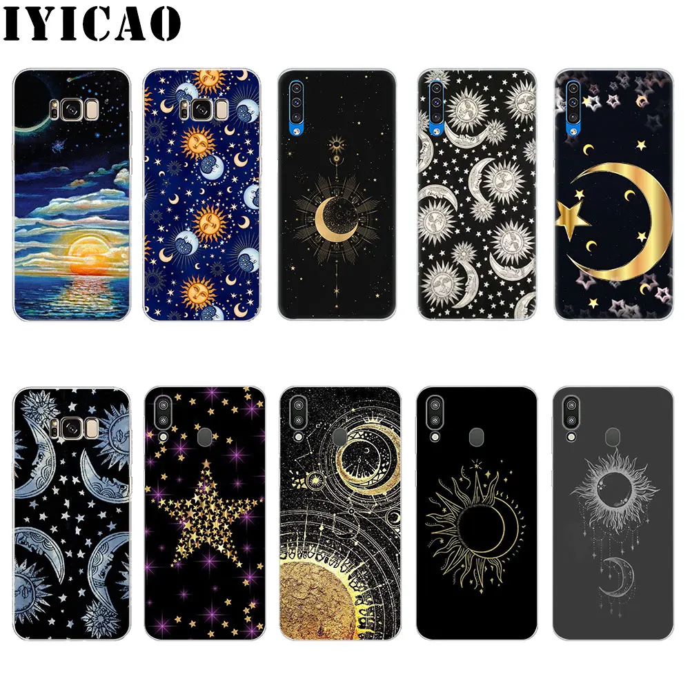 IYICAO Солнце Луна звезды цветной жесткий чехол для Samsung Galaxy S6 S7 край S8 S9 S10 плюс S10e Note