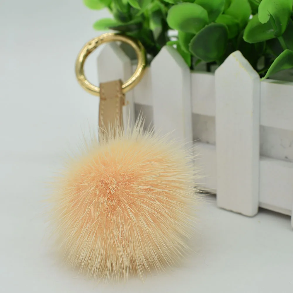 mink fur ball keychain beige