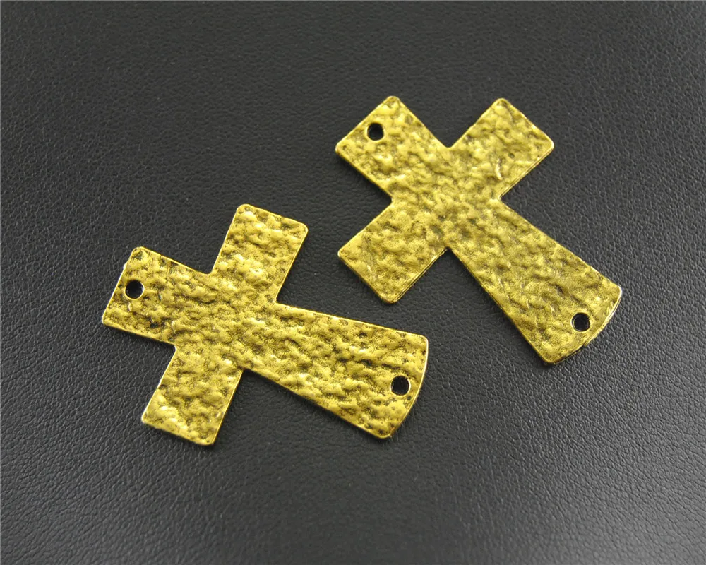 5pcs Antique Large Hammered Cross Charm Pendants for Bracelet 29x50mm
