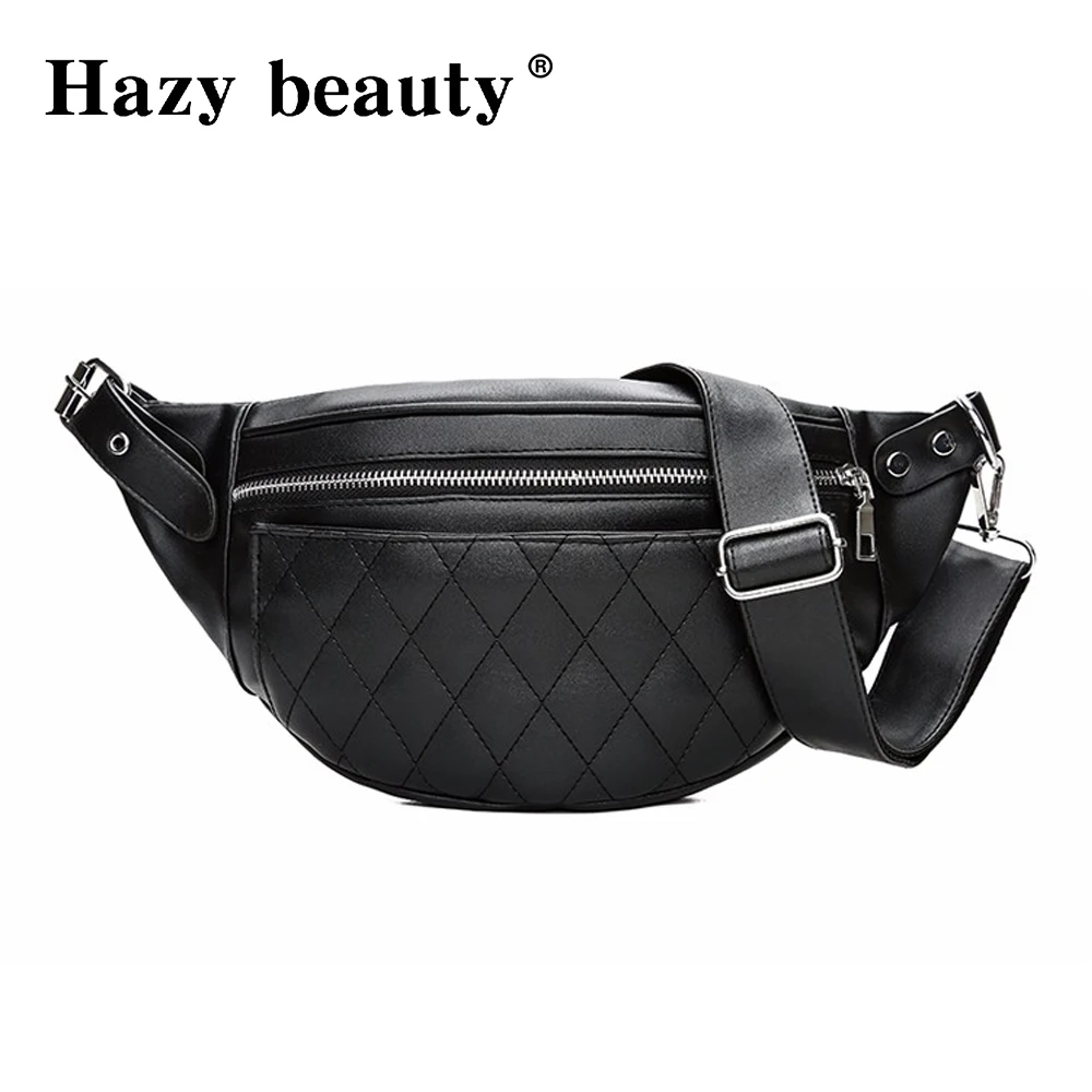  2018 New Classic Trendy Pu Leather Waist Packs Solid Fashion Women Shoulder Bags Black Design Bag Simple Casual Belt Bags 