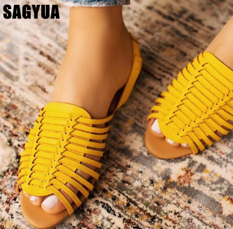 

Summer Women PU Leather Sandals Retro Peep Toe Flat casual shoes Comfort Ladies Slip On beach shoe Female slides Sandales z327