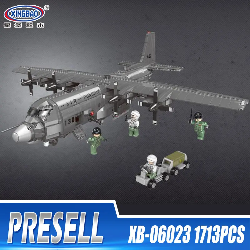 

XINGBAO 06023 1713PCS Military Series The AC130 Aerial Gunboat Set Building Blocks Bricks Plane Model Kid Toys As Christmas Gift