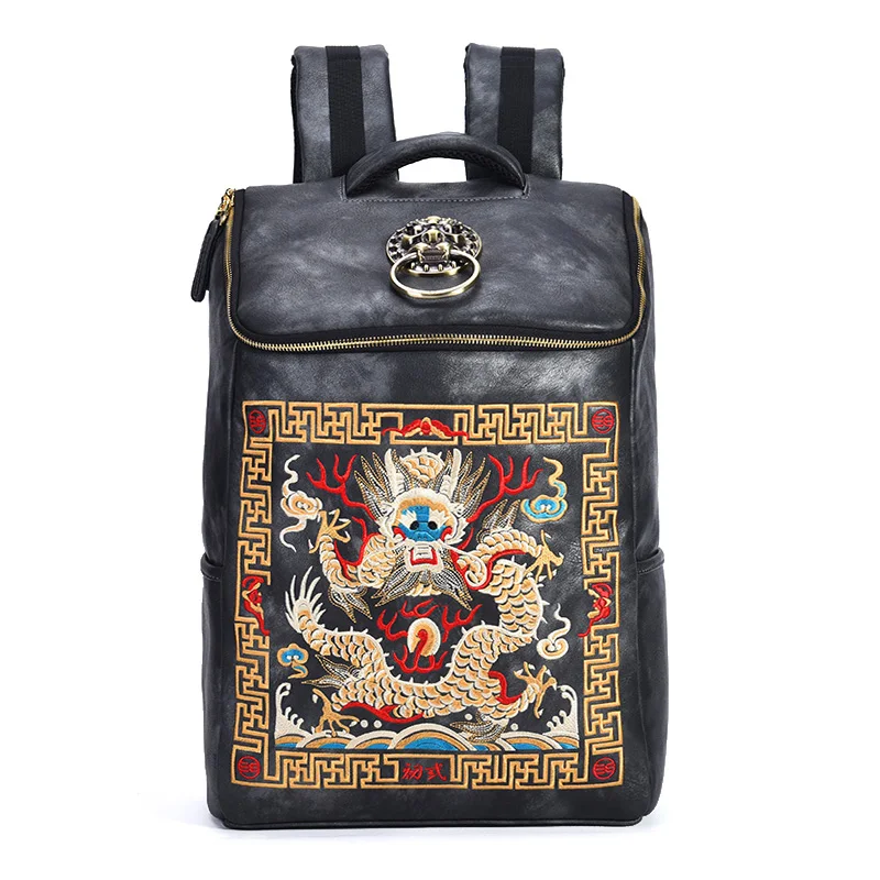 Chinese Luxury Designer Waterproof Vintage Backpacks Men Embroidery