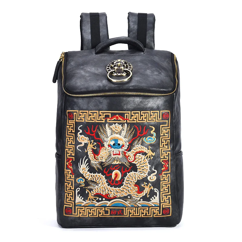 Buy  Chinese Luxury Designer Waterproof Vintage Backpacks Men Embroidery Dragon Backpack Bag Laptop Scho