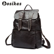 BOSIKAS Men Backpack Genuine Leather Bag Men’s Travel Backpack Laptop bag Large Capacity Leather Men Backpacks for School New
