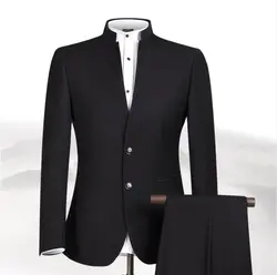 Китайский туника мужской строгий костюм черный носить платье пальто костюм Slim Fit Для мужчин; Свадебный костюм Homme Бизнес Для мужчин костюмы