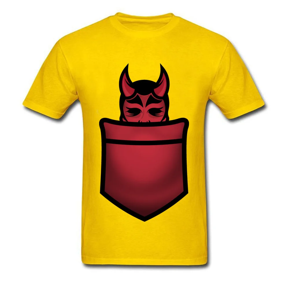 Fashionable Pocket Devil Street Short Sleeve Mother Day Tops Shirt 2018 Round Neck Cotton T-shirts Men T Shirts Pocket Devil yellow