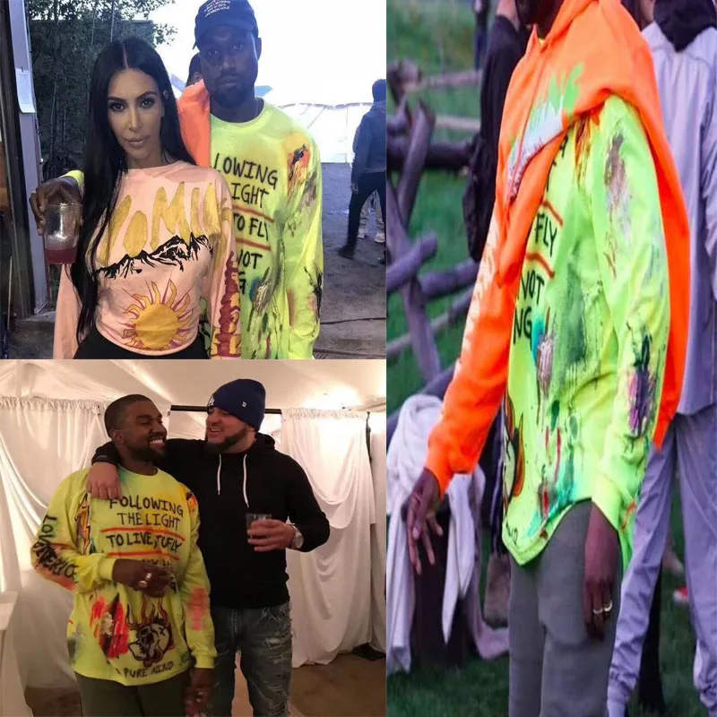 Г. Новая уличная одежда Kanye West, футболки Kanye Kids See Ghosts, хип-хоп модные желтые футболки с черепом, пуловер Новое поступление, Сорока