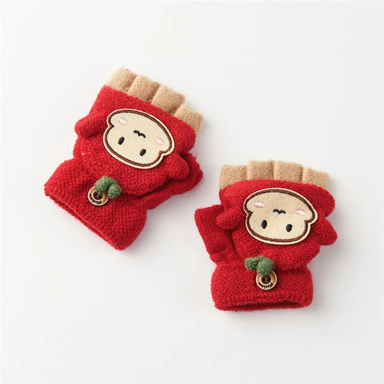 Зимние варежки для детей с милым рисунком перчатки без пальцев Утепленная одежда на зиму, милые Зимние перчатки C3105 - Цвет: dark red