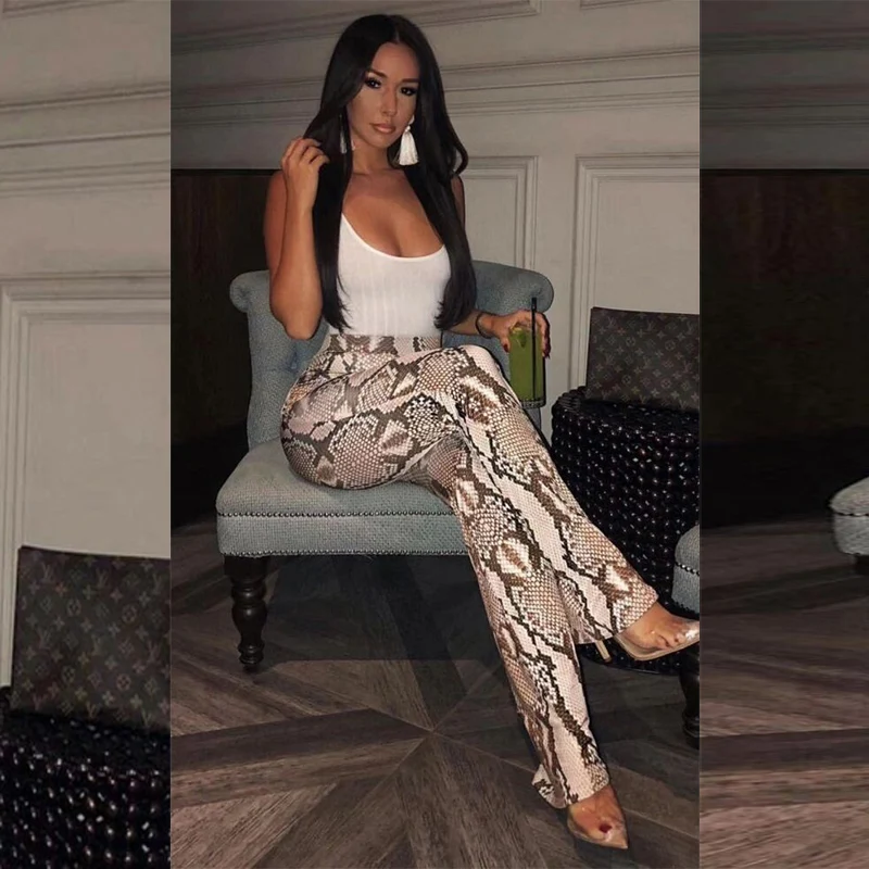 

New Arrival Fashion Two 2 Pieces Women Jumpsuits High Quality Snake Print Trousers Clubwear Party Casual Jumpsuits Wholesale