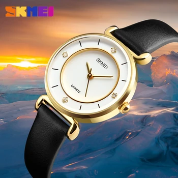 

New SKMEI Fashion Casual Watches Women Waterproof Wristwatches Leather Strap Ladies Quartz Watch Relogio Feminino Zegarek Damski