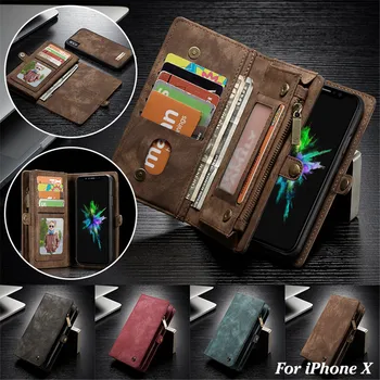 

CaseMe Luxury Leather Wallet Case for iPhone X Detachable 2 in 1 Flip Card Holder Wallet Bag Cover for Apple iPhone X Phone Case