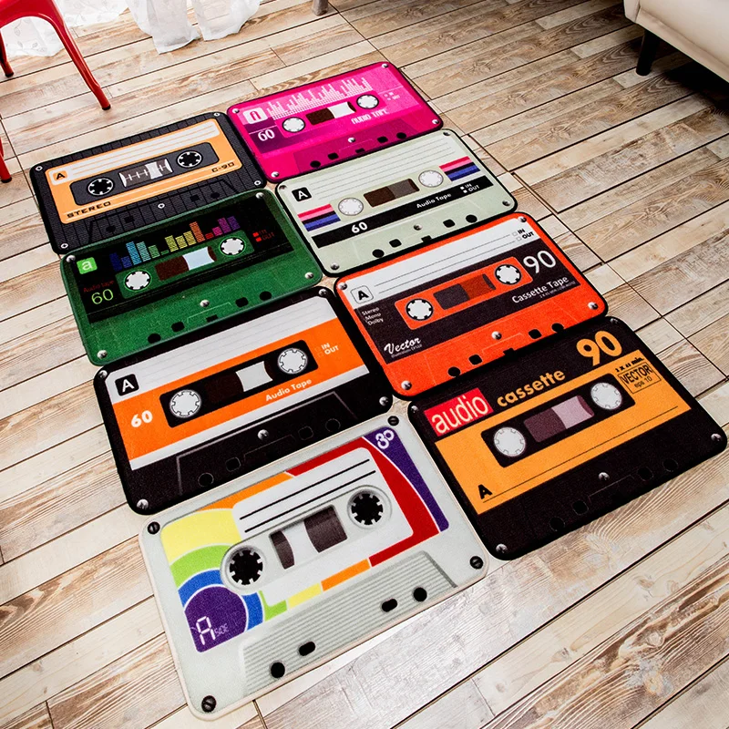 

Retro Magnetic Tape Design Rugs Washable Non-Slip Doormat/ Foot Mat Super Soft Thicken Carpet for Living Room Bedroom Kid's Room