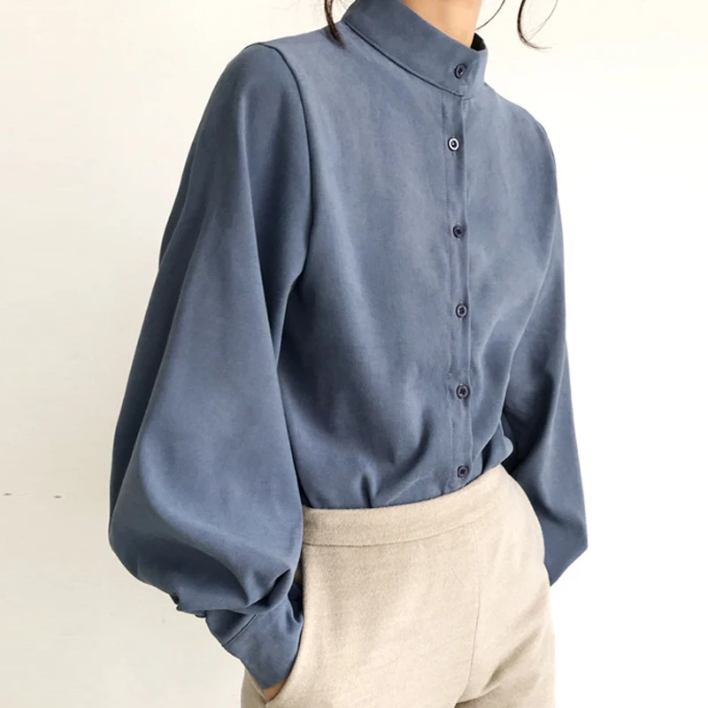  Fashion 2019 stand collar office blouse women tops blouse shirt lantern long sleeve women shirts wo