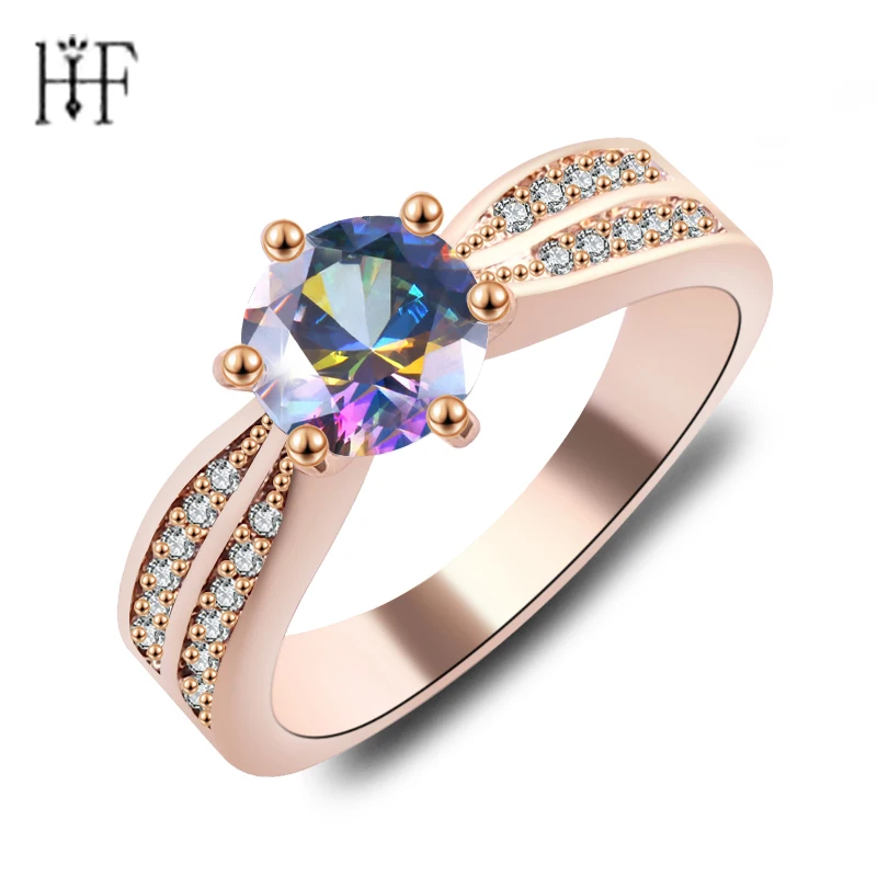

Drop ship 6 Colors Colorful Zircon Rings Vintage Round Rose Gold AAA Zircon Heart Ring Sets Silver Gold Filled Engagement Rings