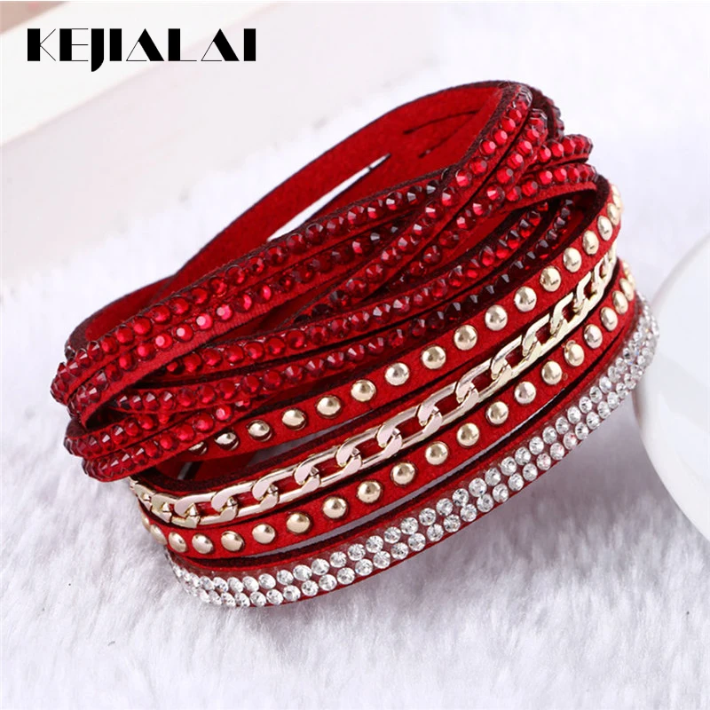 

Flannel Multi-color Rows Crystal Rope Chain Bracelet Stone Wrist Strap Women Wrap Bracelets Fashion Jewelry Accessories KJL018