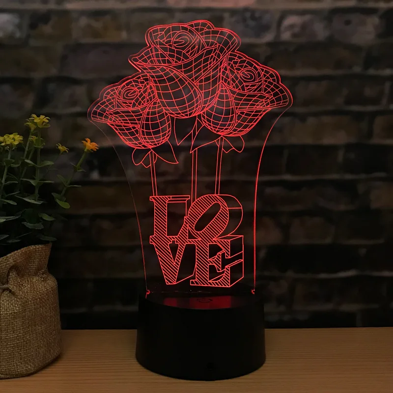 Креативная Любовь 3d Маленькая настольная лампа прикроватная романтическая
