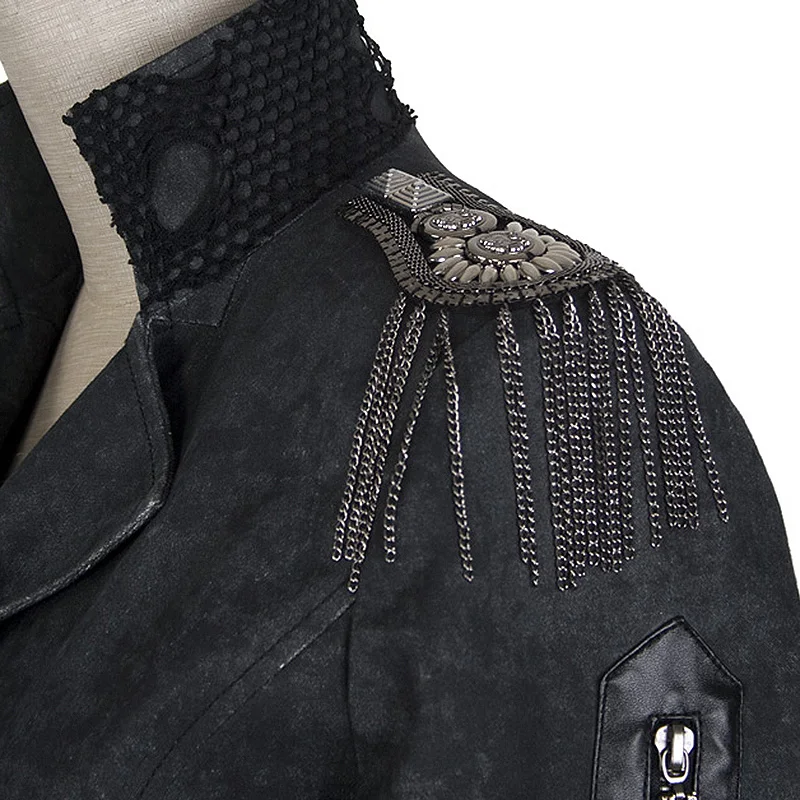 PUNK RAVE Women Steampunk Vintage Military Jacket Coat Gothic Tassel Decorated Short Coat Motorcycle Cool Jacket Coat