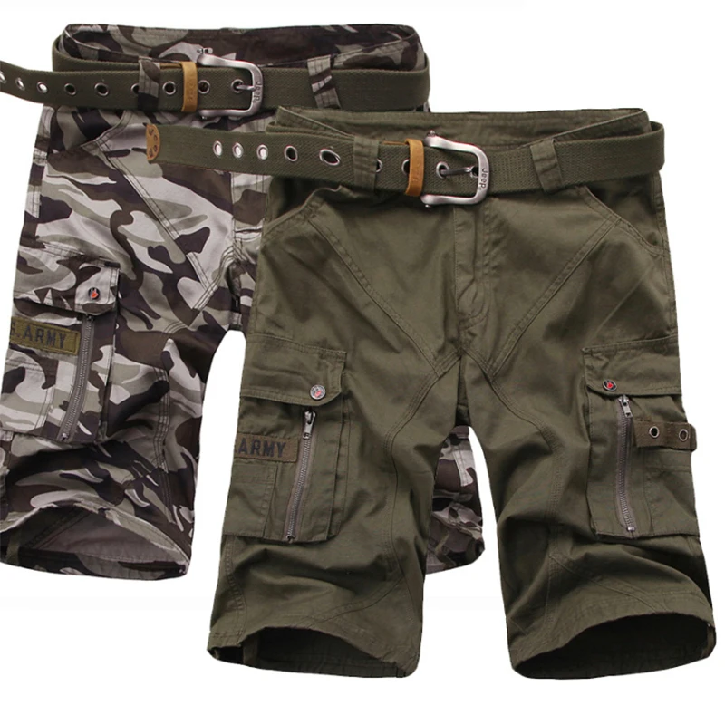 Summer Multi Bag Shorts Men Wear Beach Leisure Camouflage Trousers Loose Pure Cotton Hiking