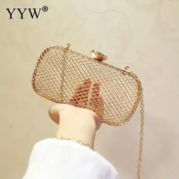 

Evening Ladies Luxury Wedding Party Bags Hollow Metal Clutch Women Shoulder Bag Gold Cage Women Round Clutch Bag Crossbody Purse