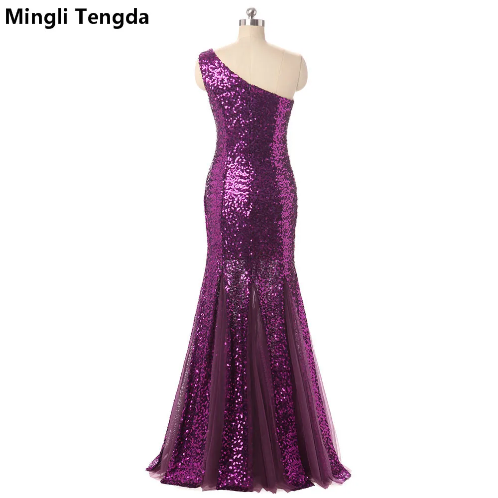 Mingli Tengda 2017 новые фиолетовые длинные вечерние платья на одно плечо сексуальное
