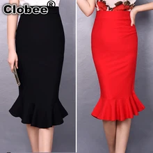 Ladies Long Formal Skirt XXL XXXL XXXXL 5XL Plus Size Red Black Mermaid Skirt Office Skirt Pencil Elastic Waist
