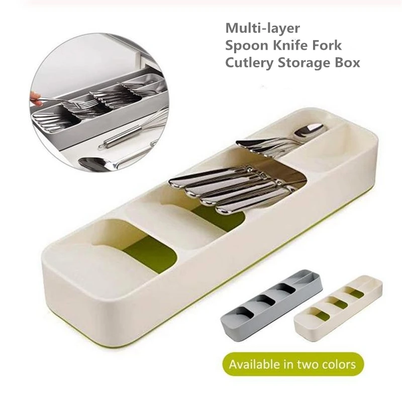 

Drawer Cutlery Storage Tray Box Insert Cabinet Kitchen Drawer Storage Organiser Multi-layer Spoon Knife Fork Cutlery Storage Box