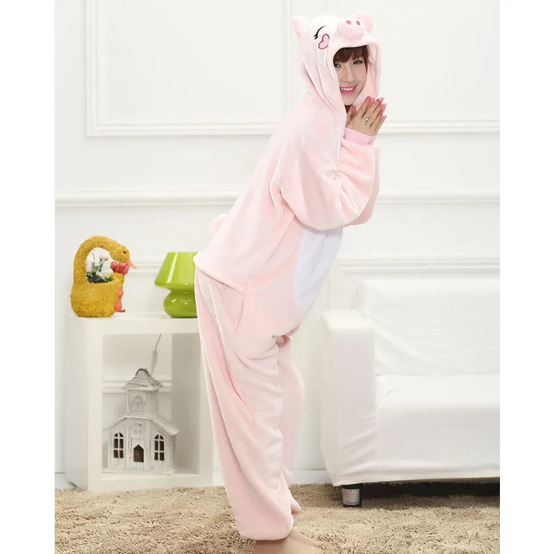Günstig Frauen Onesie Tier Reizende Schwein Pyjama Erwachsene Partei Overall Geburtstag Geschenk Winter Warme Nachtwäsche Mädchen Cartoon Rosa Casual Anzug