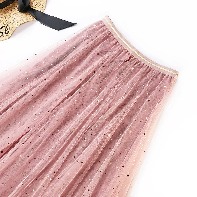 DANJEANER летняя юбка с высокой талией и блестящими пайетками Женская Сексуальная фатиновая юбка с эластичной талией Harajuku уличная длинная юбка