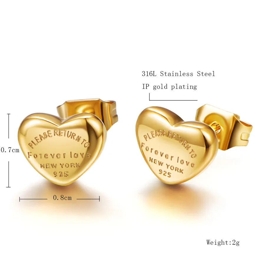 Martick золото-Цвет любовь серьги 316L Нержавеющая сталь Мода Письмо сердечко серебряного цвета серьги стержня для Для женщин никогда не увядает E198