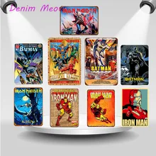 Марвел супер герой винтажная металлическая настенная доска Железный человек Бэтмен Ретро Живопись Плакат отель Музыка Бар Ресторан домашний декор WY40