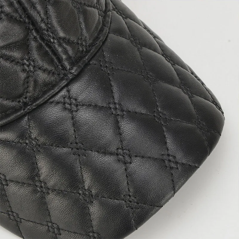 [AETRENDS]Winter Hats for Men Black Full Plaid Genuine Leather Cap Mens Baseball Cap Dad Hat Trendi