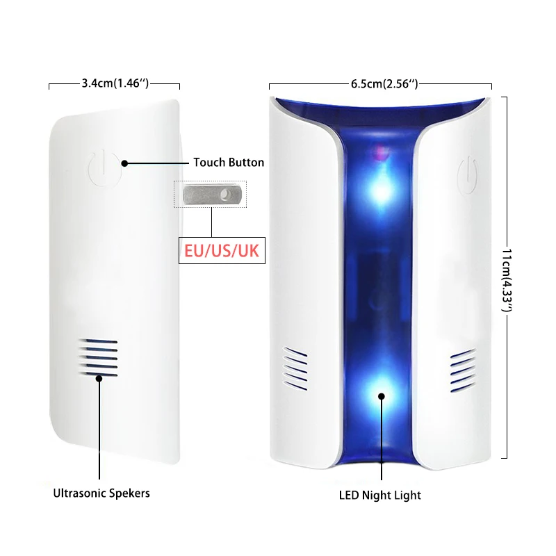 Indoor Electronic ultrasonic wave Pest Repeller Double speaker Night light Intelligent frequency pest reject mouse cockroach