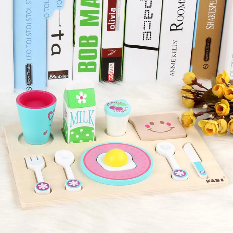 

Baby Toys Simulation Breakfast Kitchen Set Wooden Toys Milk Food Pretend Play Gas Cooking Food Toys Educational Birthday Gift