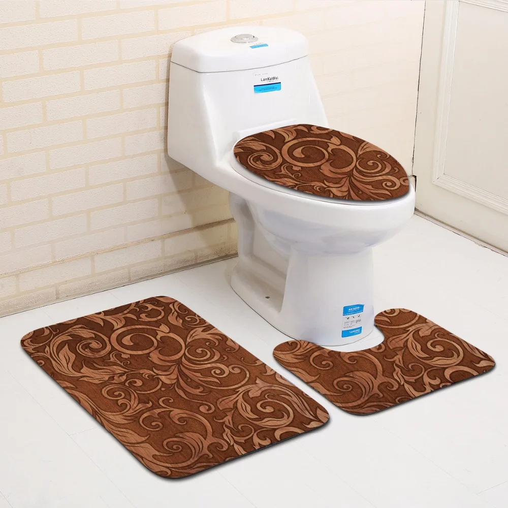 Honlaker 3 шт./компл. Европейский геометрические узоры унитаз коврики для ванной нескользящие Ванная комната туалет коврик+ крышка