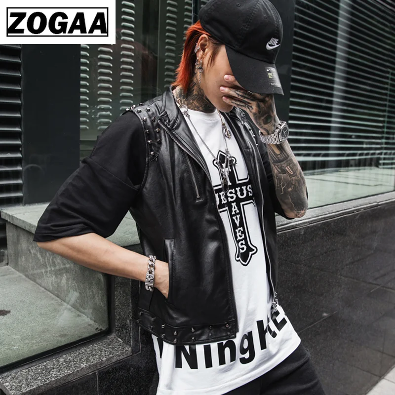 

ZOGGA 2019 Spring Summer Korean Style Nightclub Leather Vest Men PU Leather Men Vest Casual Slim Waistcoat for Male M-XXL