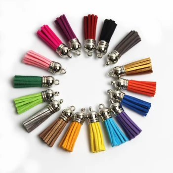 

Silver Color Cap Tassel Vintage 10pcs 38mm Leather Tassels for Jewelry Making DIY Fringe Keychain Cellphone Straps Pendant